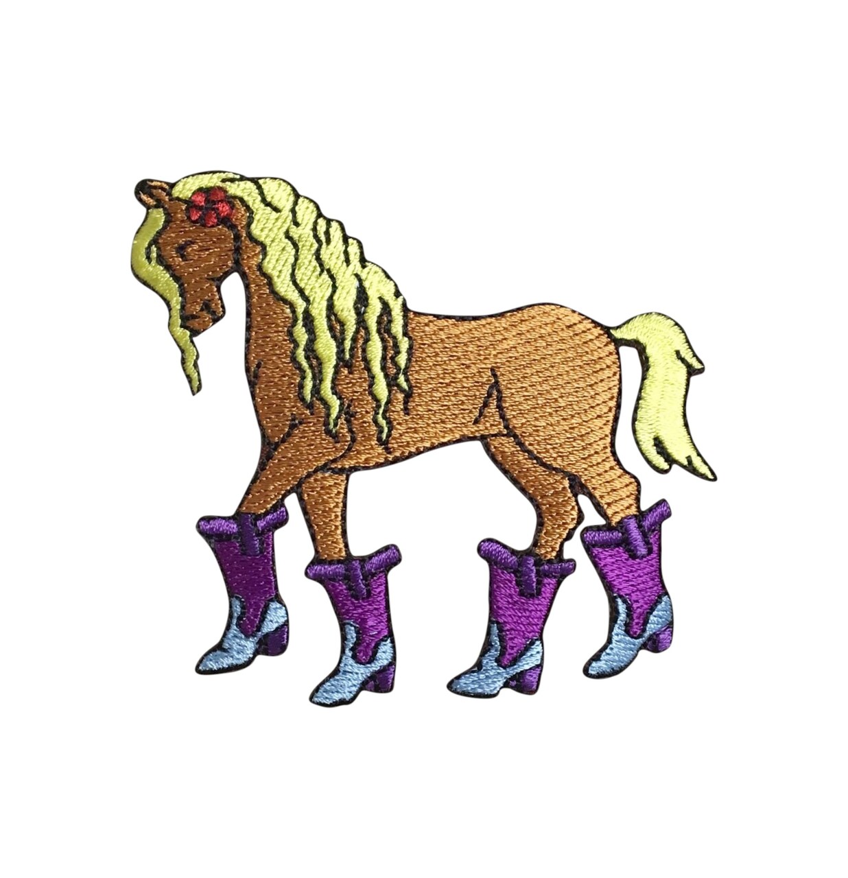 Horse Wearing Purple Cowgirl Boots, Western, Embroidered, Iron on Patch